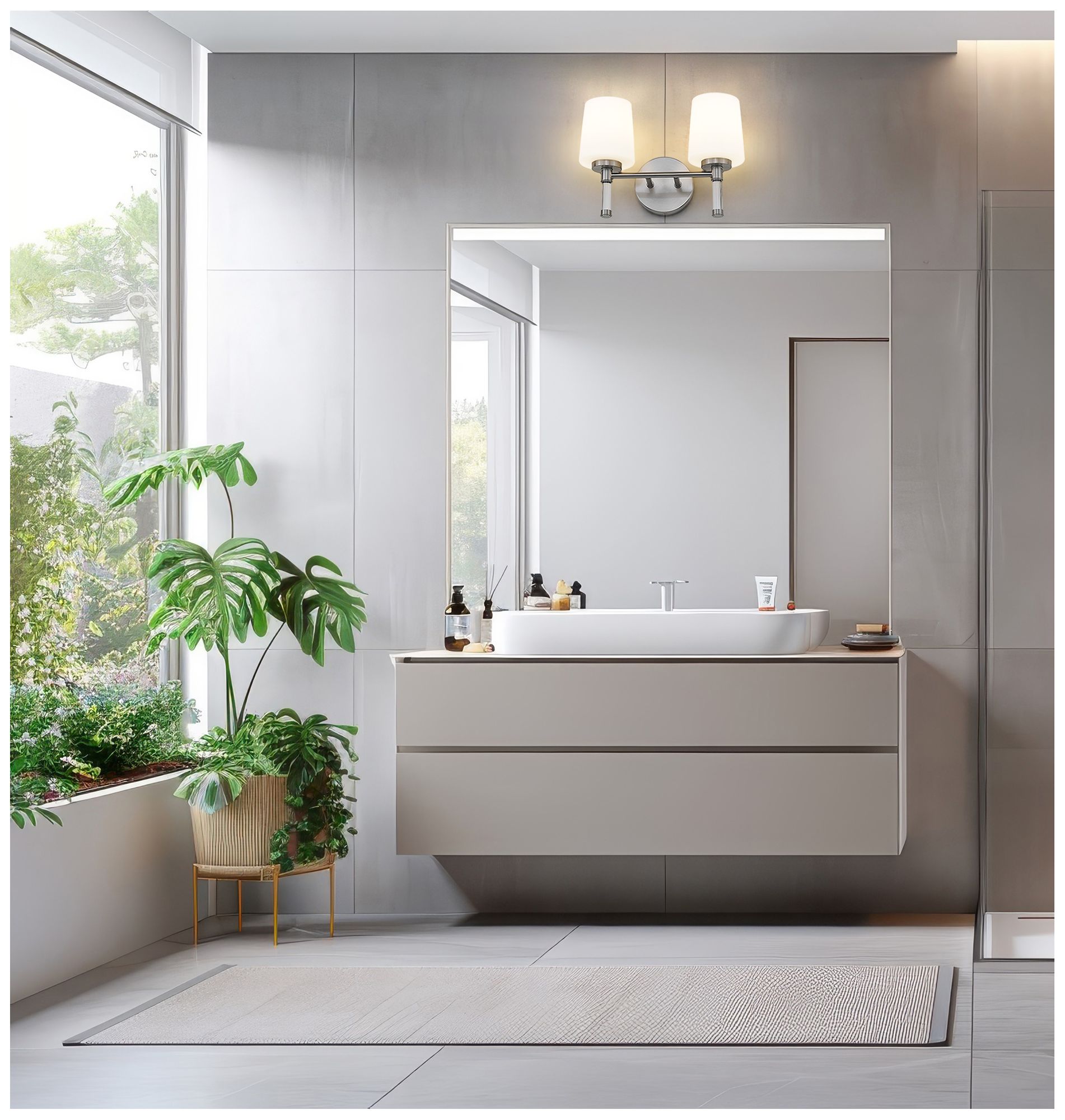 Image 2 Z-Lite Henri Brushed Nickel 2 Light Vanity with White Opal Glass Shade more views