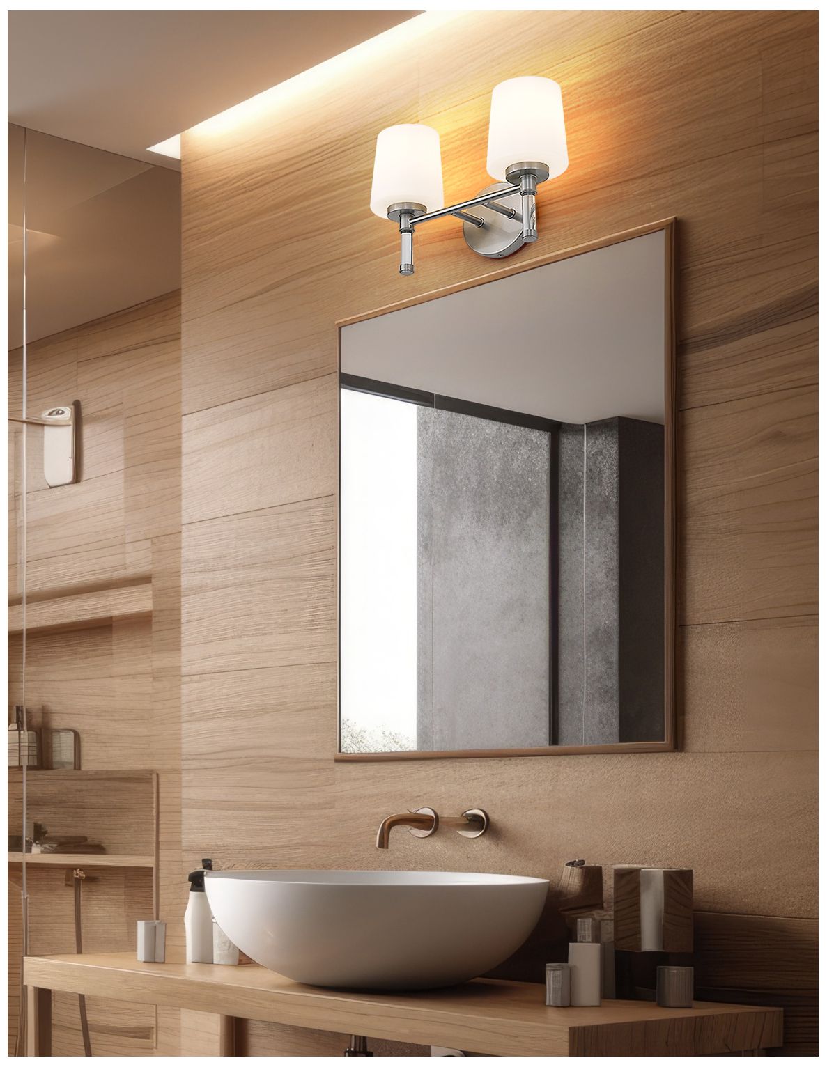Image 3 Z-Lite Henri Brushed Nickel 2 Light Vanity with White Opal Glass Shade more views