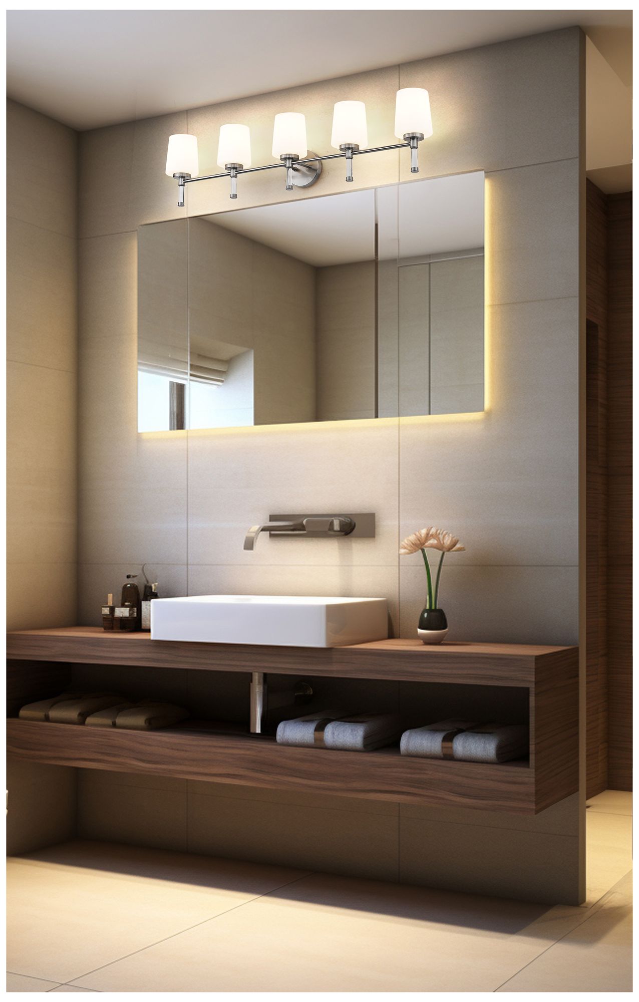 Image 3 Z-Lite Henri Brushed Nickel 5 Light Vanity with White Opal Glass Shade more views