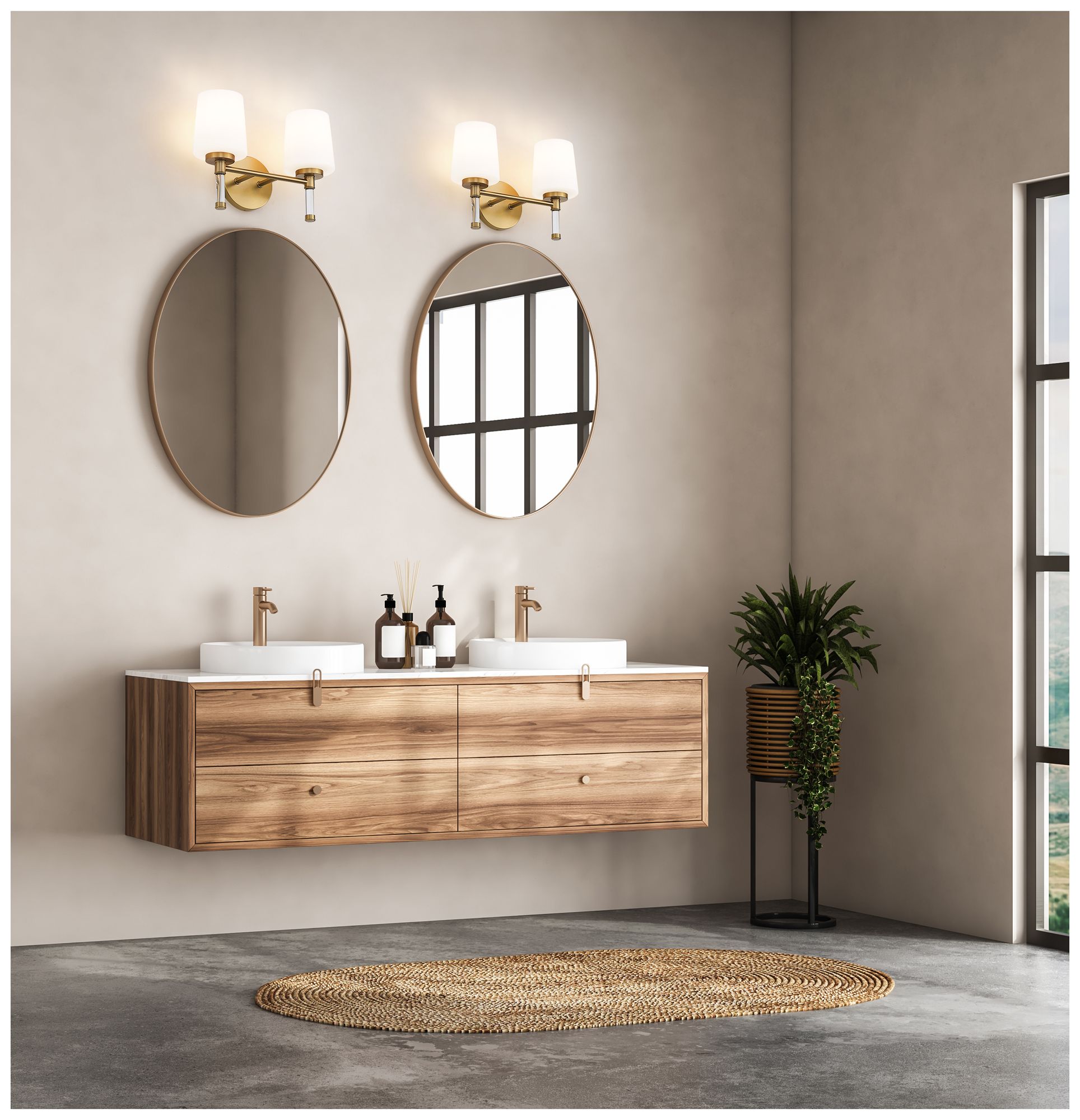 Image 2 Z-Lite Henri Modern Gold 2 Light Vanity with White Opal Glass Shade more views