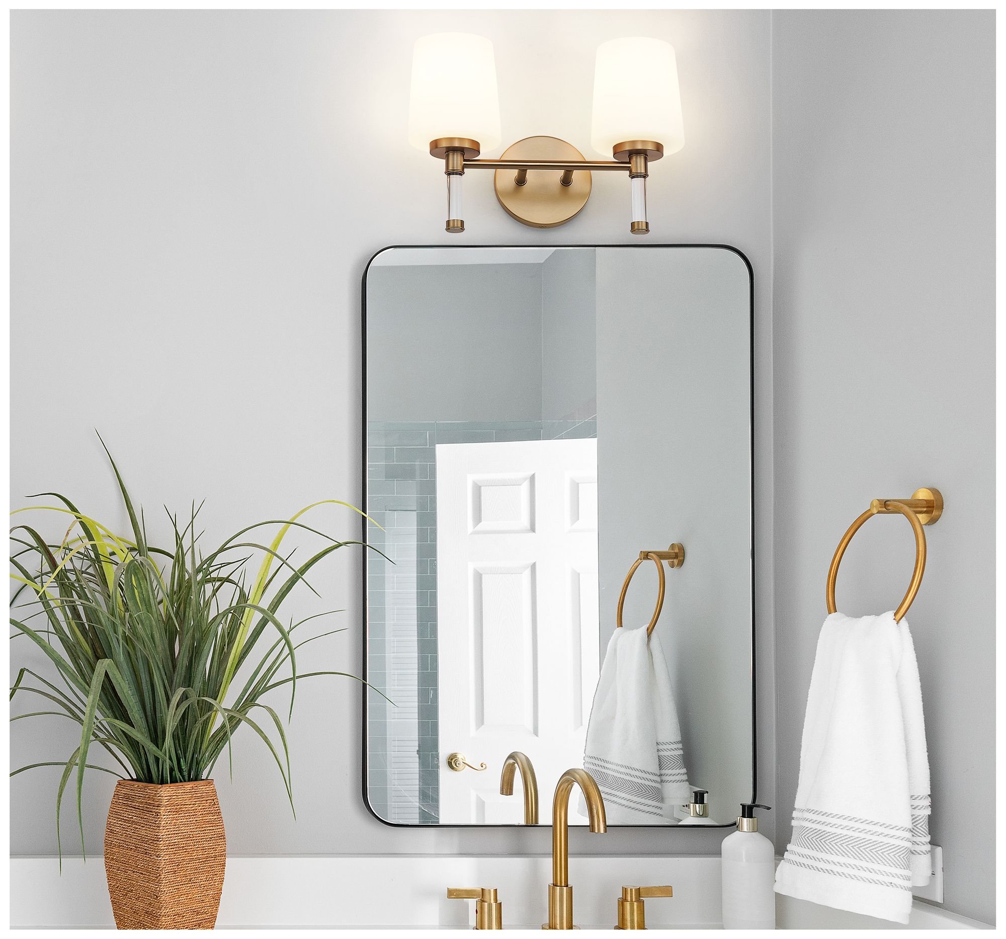 Image 3 Z-Lite Henri Modern Gold 2 Light Vanity with White Opal Glass Shade more views