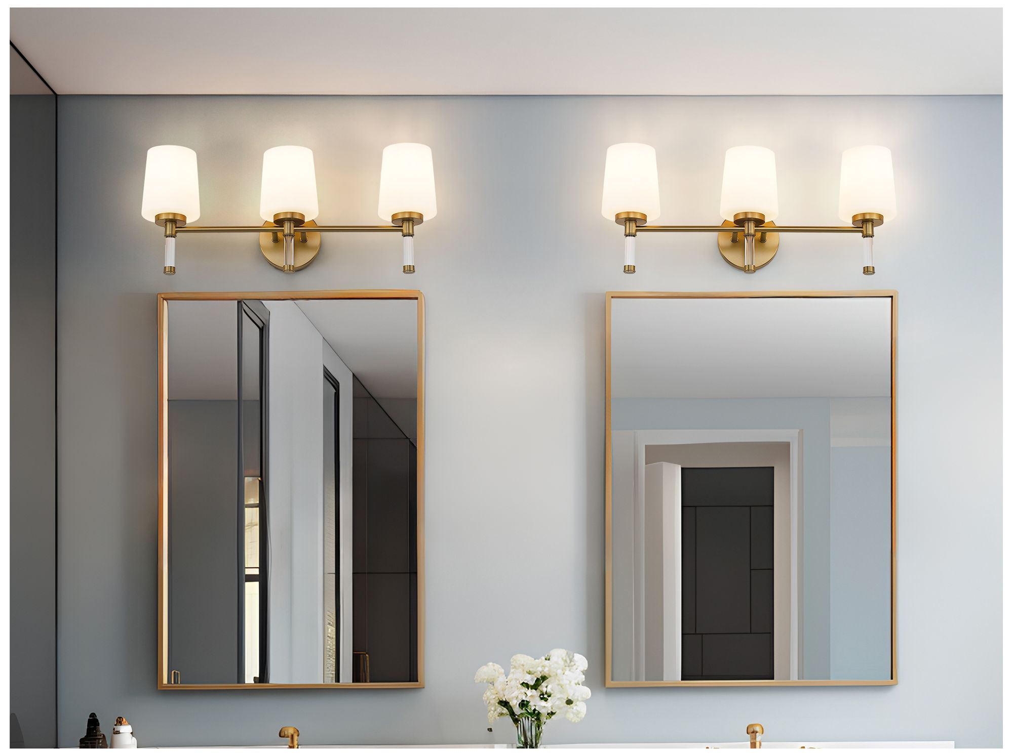 Image 2 Z-Lite Henri Modern Gold 3 Light Vanity with White Opal Glass Shade more views