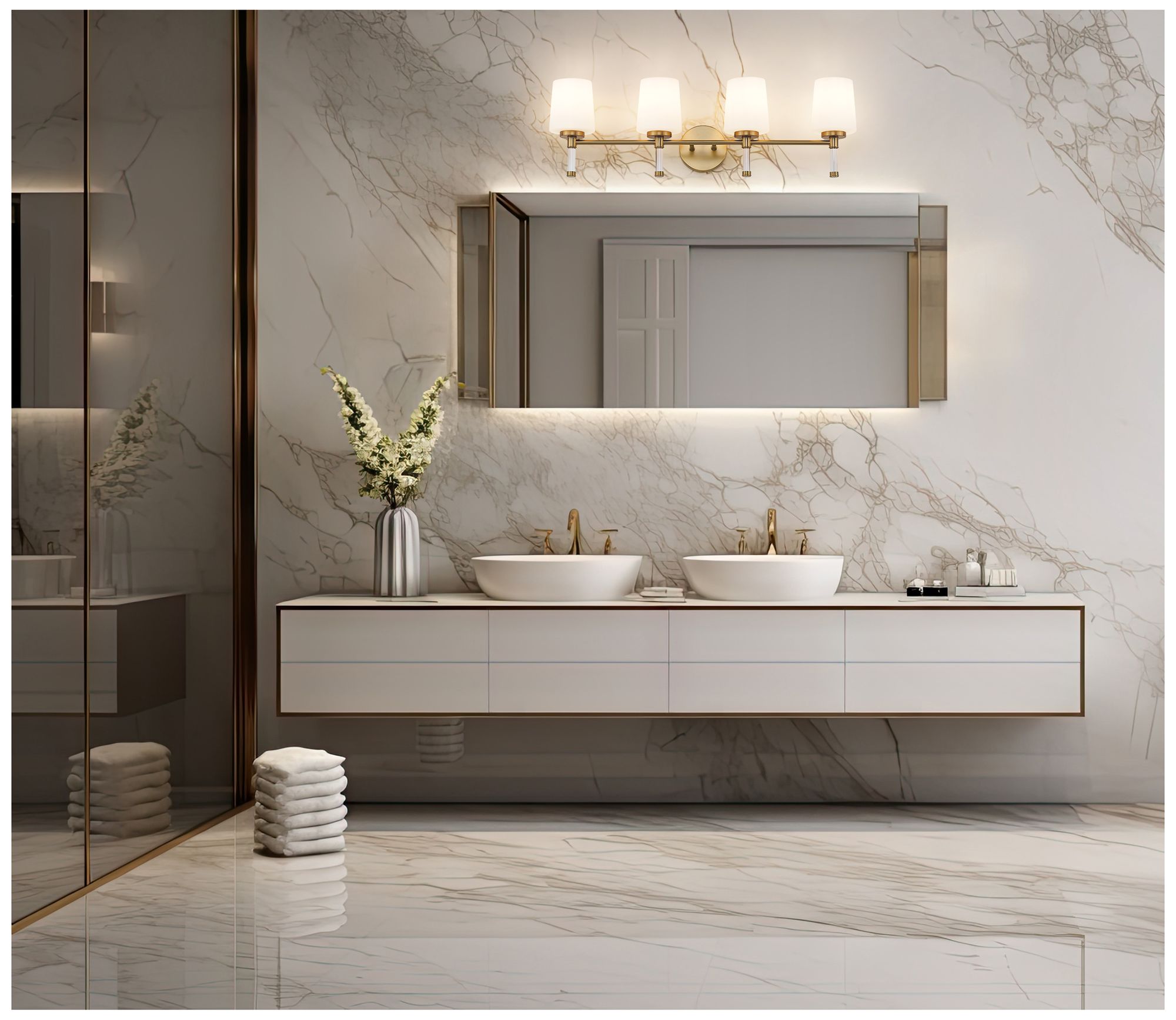 Image 3 Z-Lite Henri Modern Gold 4 Light Vanity with White Opal Glass Shade more views