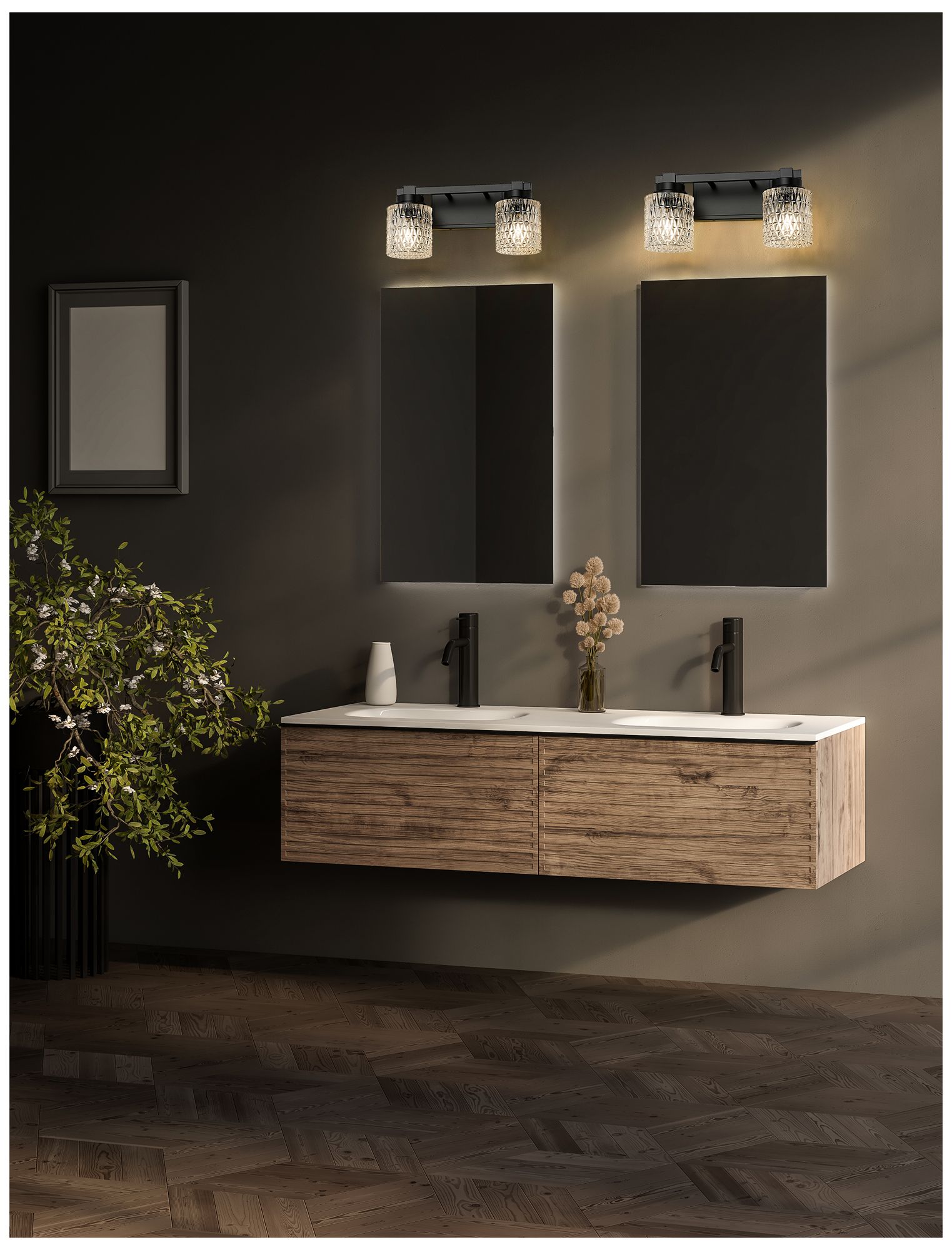 Image 3 Z-Lite Jacqueline Matte Black 2 Light Vanity with Clear Diamond Glass Shade more views