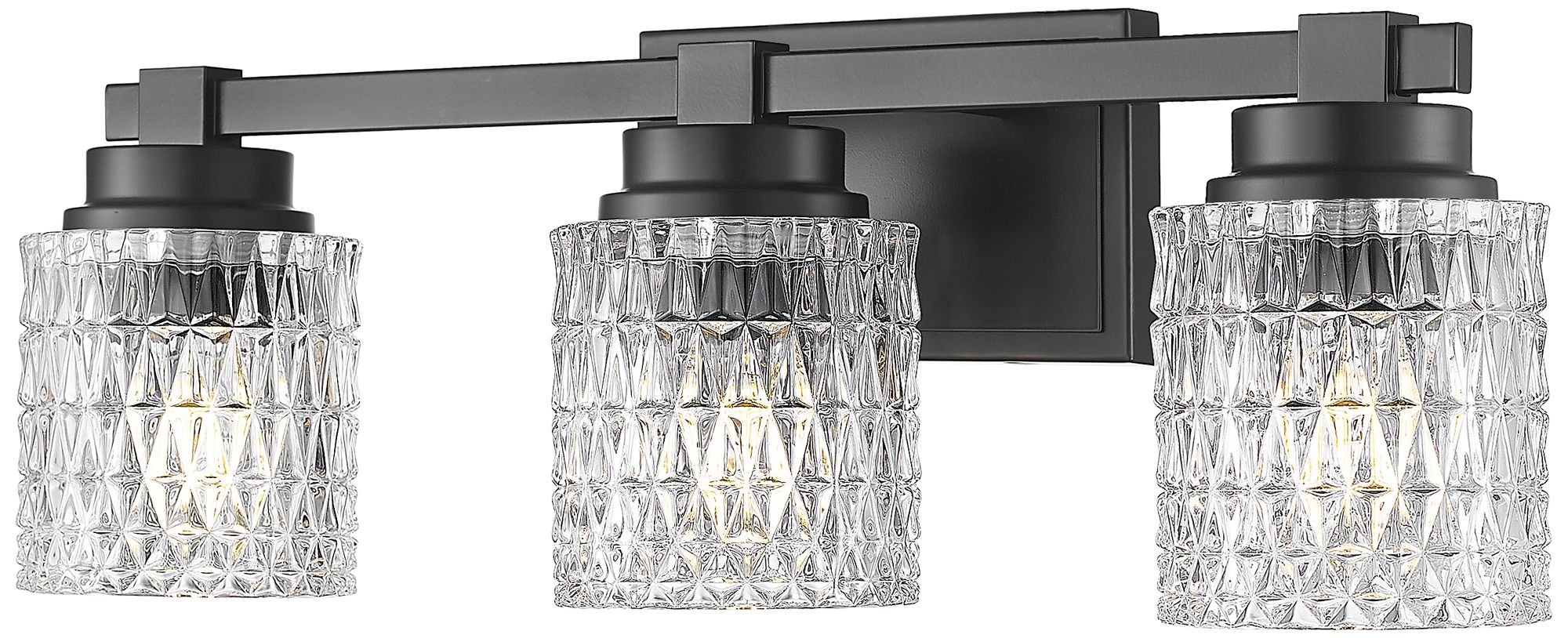 Z-Lite Jacqueline Matte Black 3 Light Vanity with Clear Diamond Glass Shade