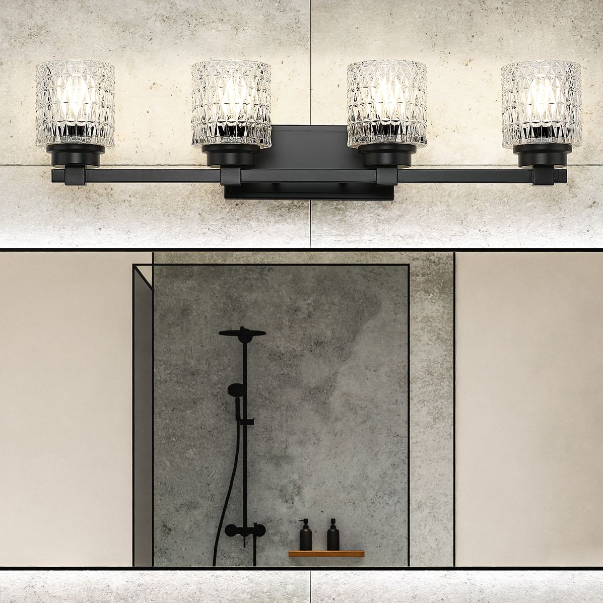 Z-Lite Jacqueline Matte Black 4 Light Vanity with Clear Diamond Glass Shade