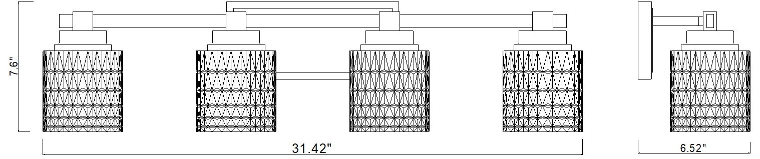 Z-Lite Jacqueline Matte Black 4 Light Vanity with Clear Diamond Glass Shade