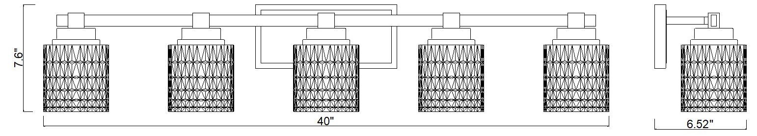 Z-Lite Jacqueline Matte Black 5 Light Vanity with Clear Diamond Glass Shade