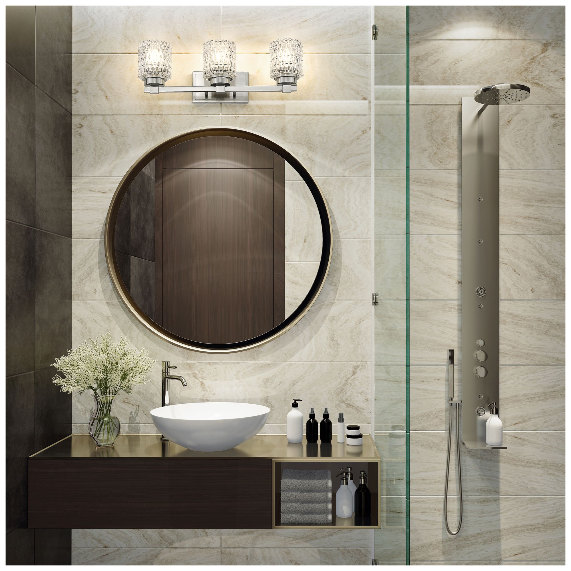 Image 3 Z-Lite Jacqueline  Nickel 3 Light Vanity with Clear Diamond Glass Shade more views