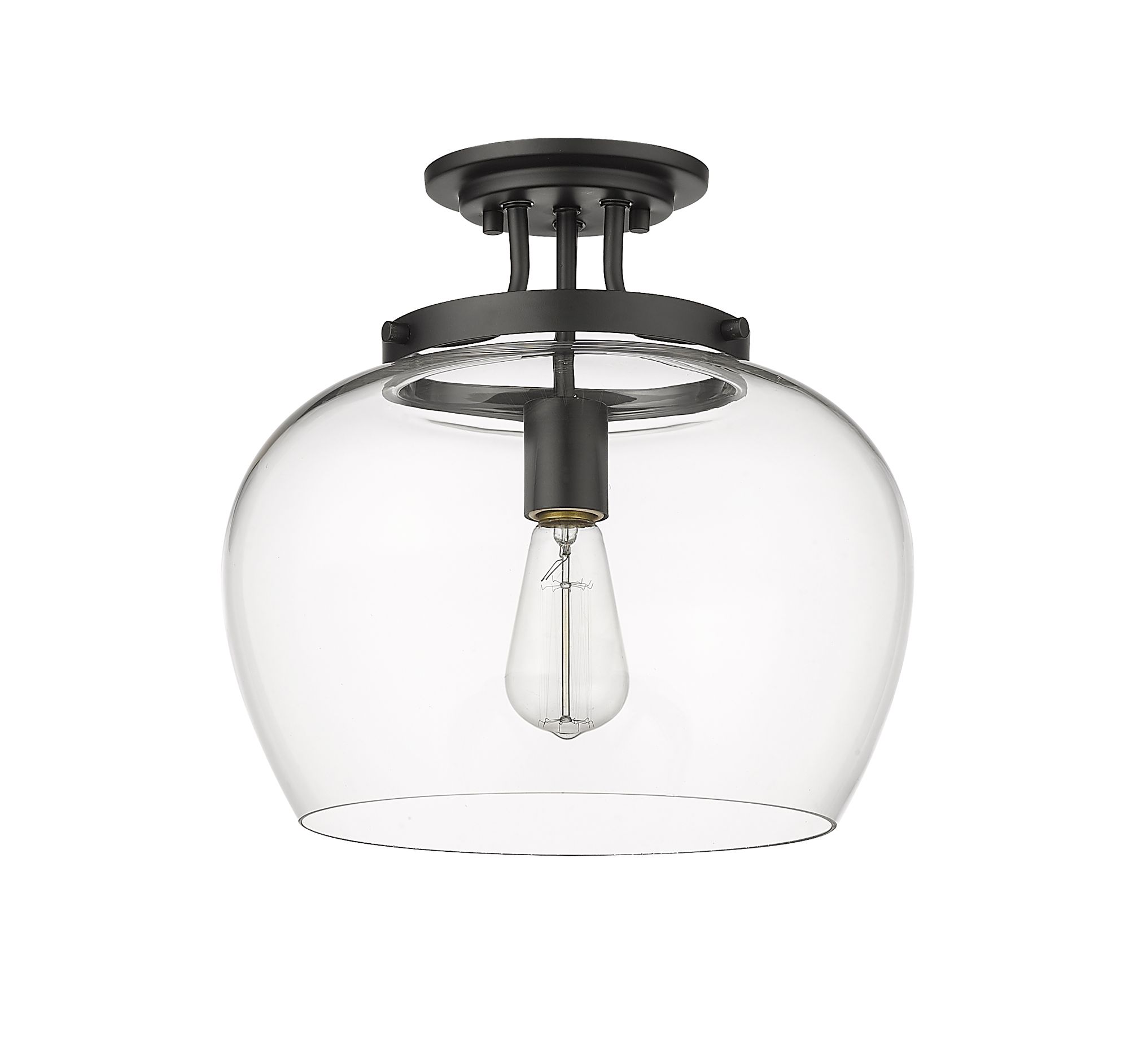 Z-Lite Joliet 13" Wide Matte Black Clear Glss Dome Ceiling Light