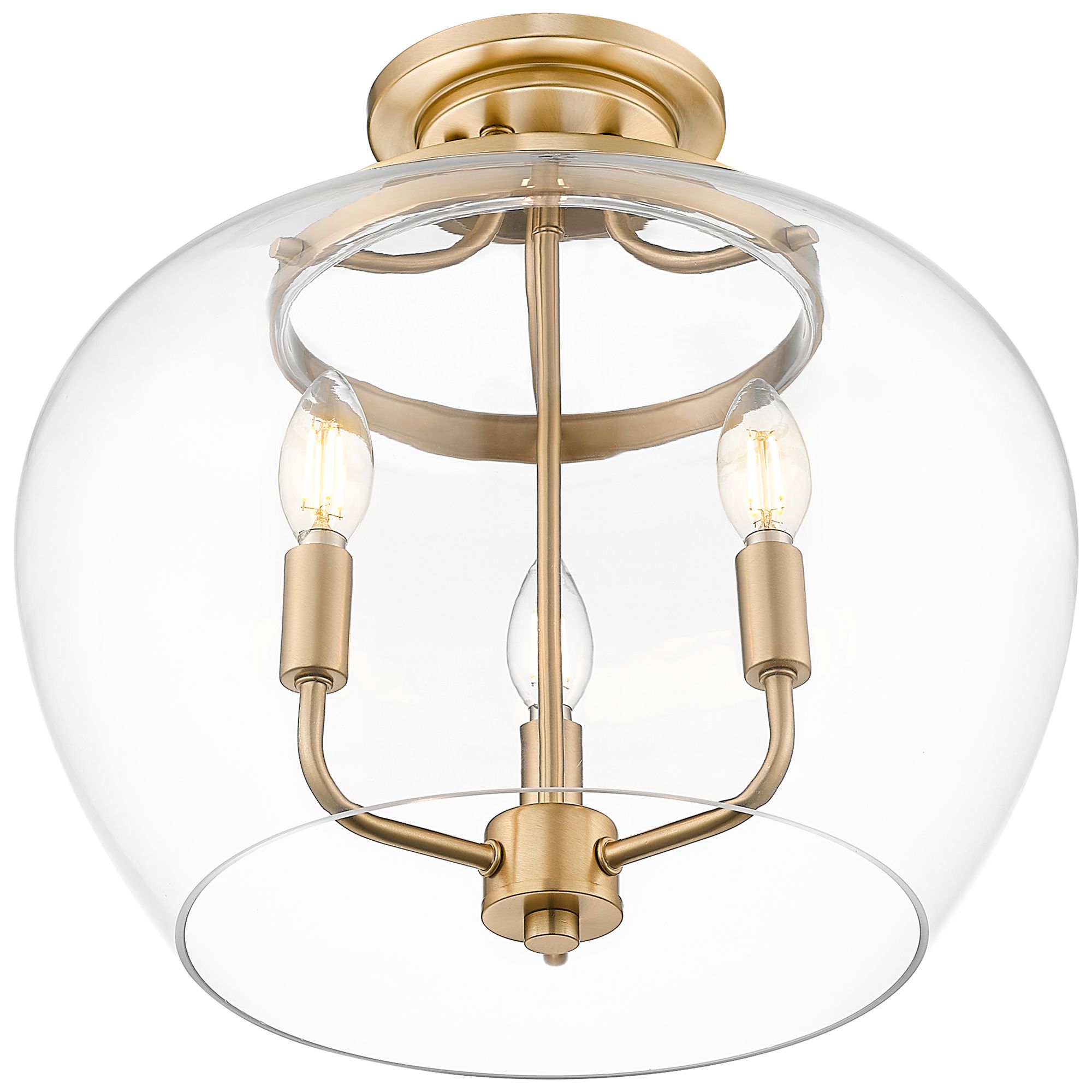 Image 2 Z-Lite Joliet 19 inch Brass 3 Light Semi Flush Mount with Clear Glass Shade more views