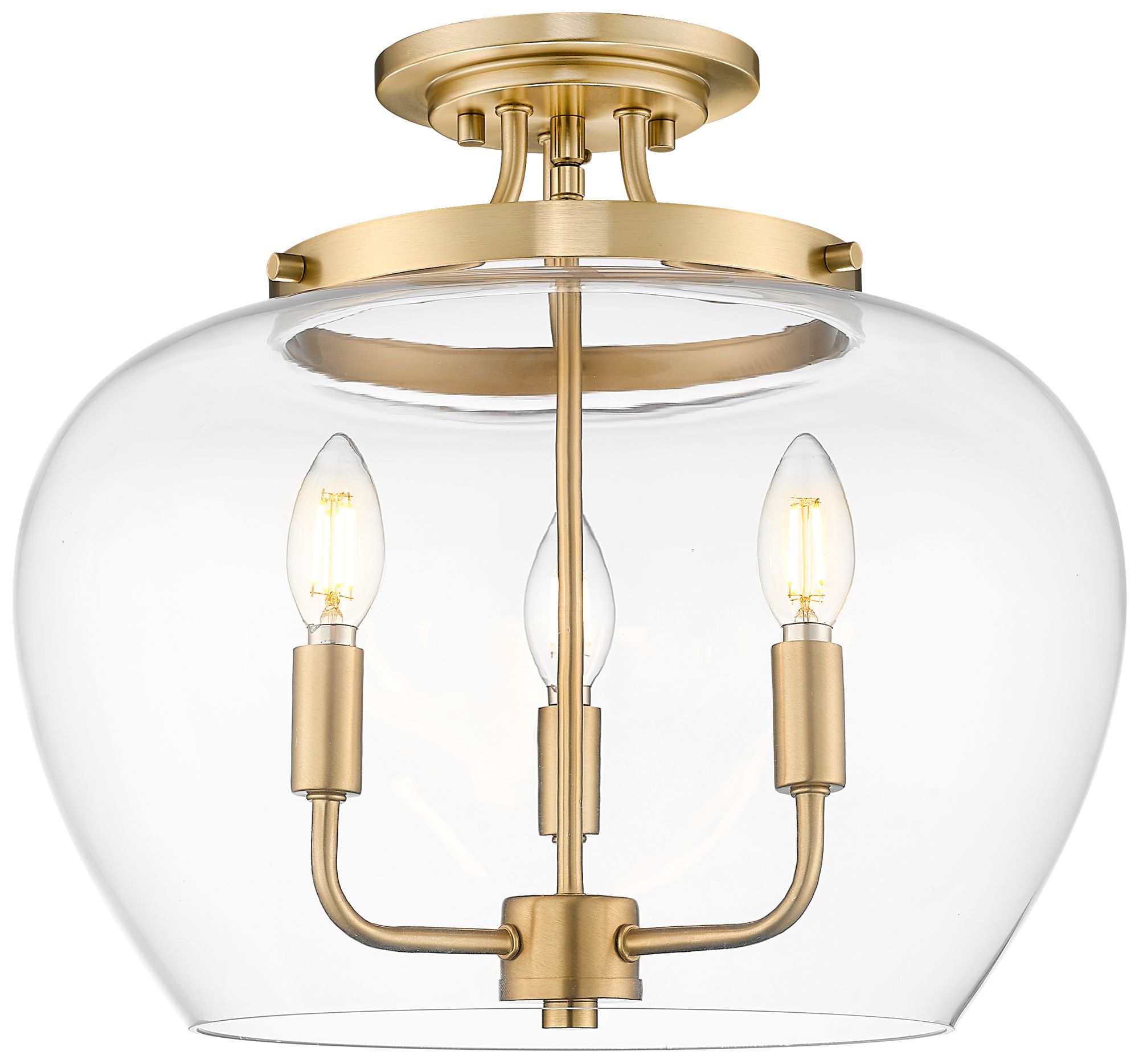 Image 3 Z-Lite Joliet 19 inch Brass 3 Light Semi Flush Mount with Clear Glass Shade more views