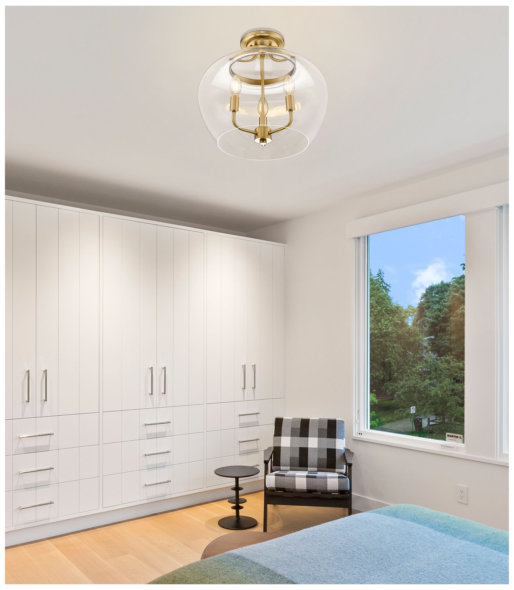 Image 7 Z-Lite Joliet 19 inch Brass 3 Light Semi Flush Mount with Clear Glass Shade more views