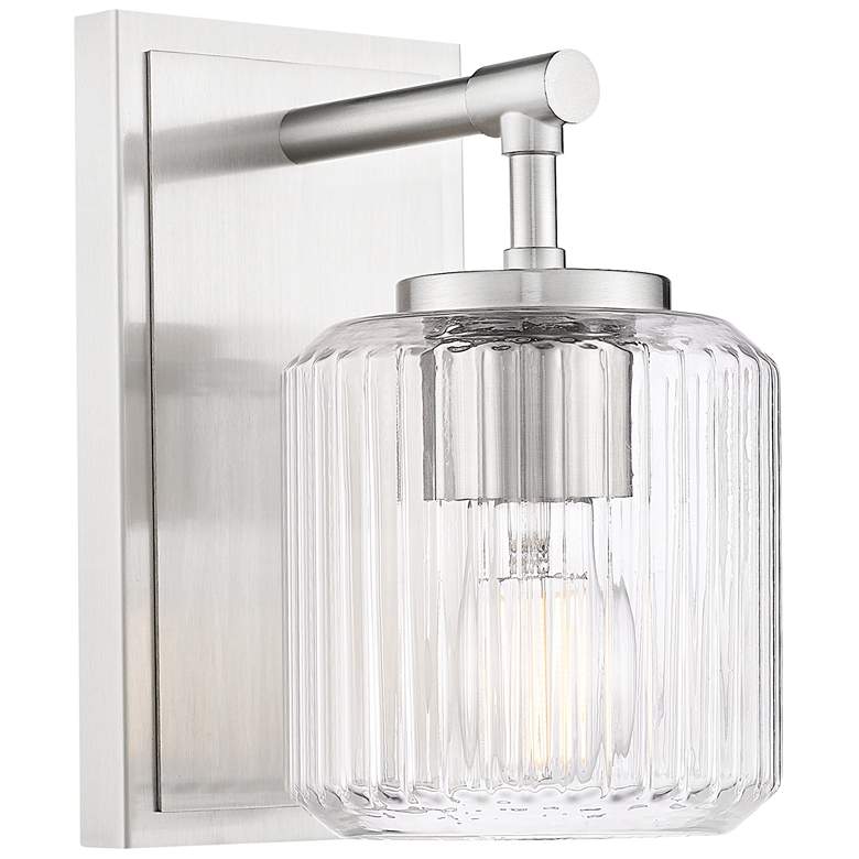 Image 1 Z-Lite Landon 8 3/4" High Brushed Nickel and Ribbed Glass Wall Sconce