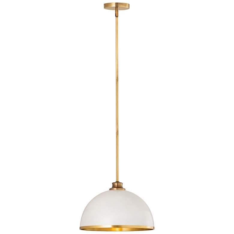 Image 1 Z-Lite Landry 14" Wide Matte White Rubbed Brass Finish Dome Pendant