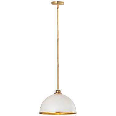Z-Lite Landry 14" Wide Matte White Rubbed Brass Finish Dome Pendant