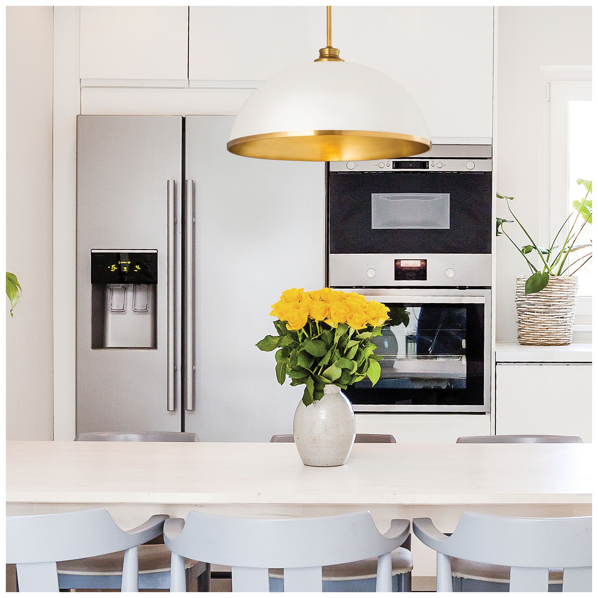 Image 2 Z-Lite Landry 20" Wide Rubbed Brass Matte White Pendant Light more views