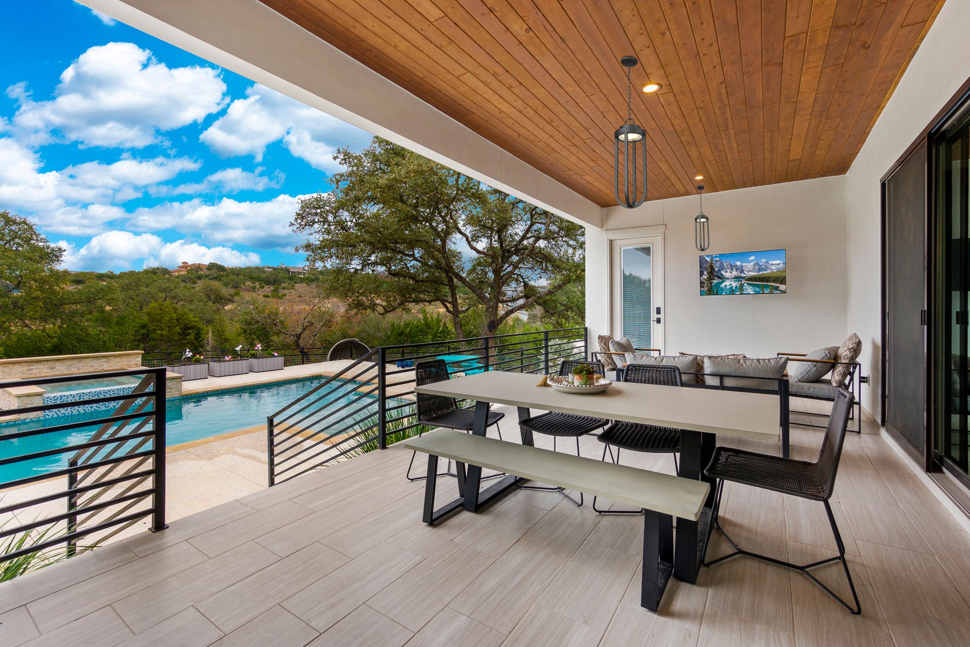 Image 3 Z-Lite Leland 26" High Sand Black LED Outdoor Hanging Light more views