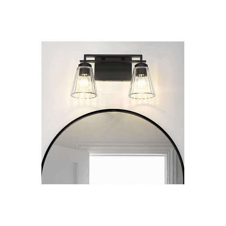 Image 1 Z-Lite Lyna 16" Wide Matte Black Rippled Glass Vanity Bath Light