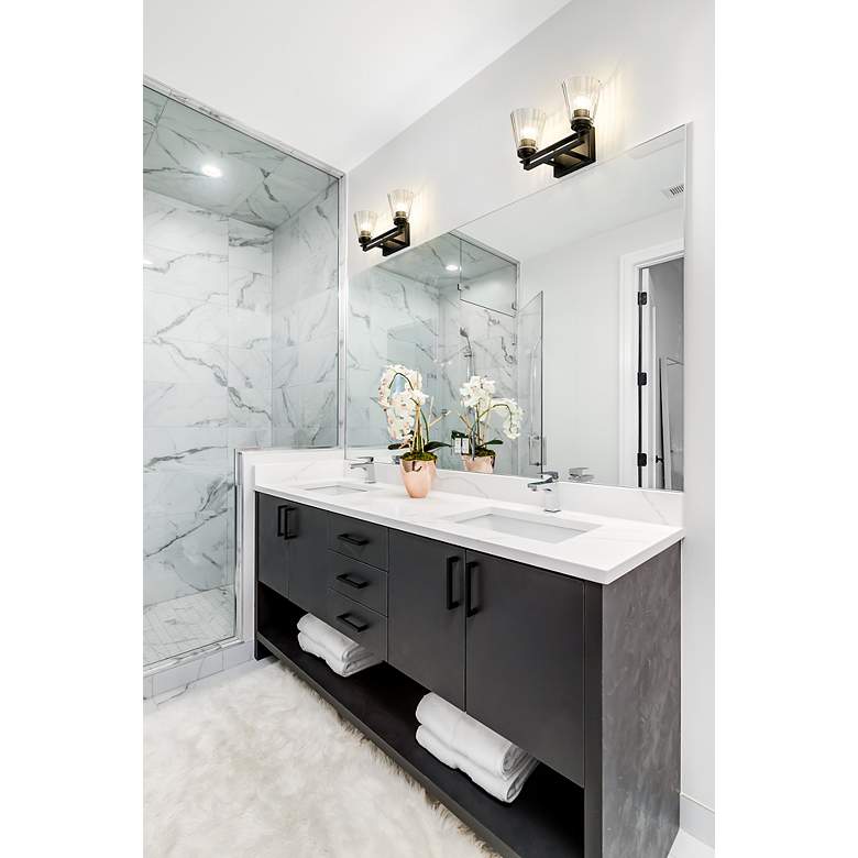 Image 4 Z-Lite Lyna 16" Wide Matte Black Rippled Glass Vanity Bath Light more views