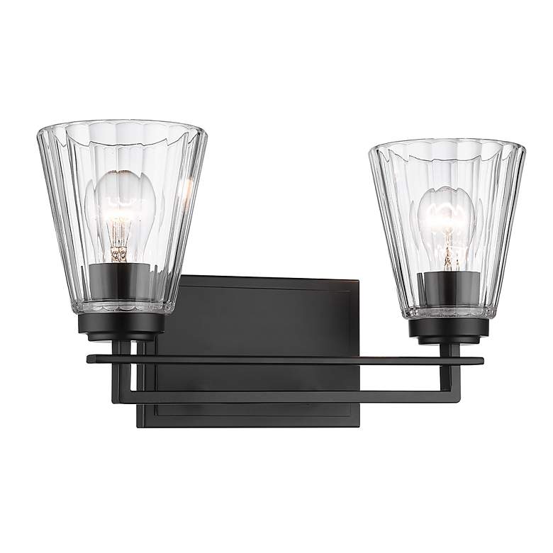 Image 5 Z-Lite Lyna 16" Wide Matte Black Rippled Glass Vanity Bath Light more views