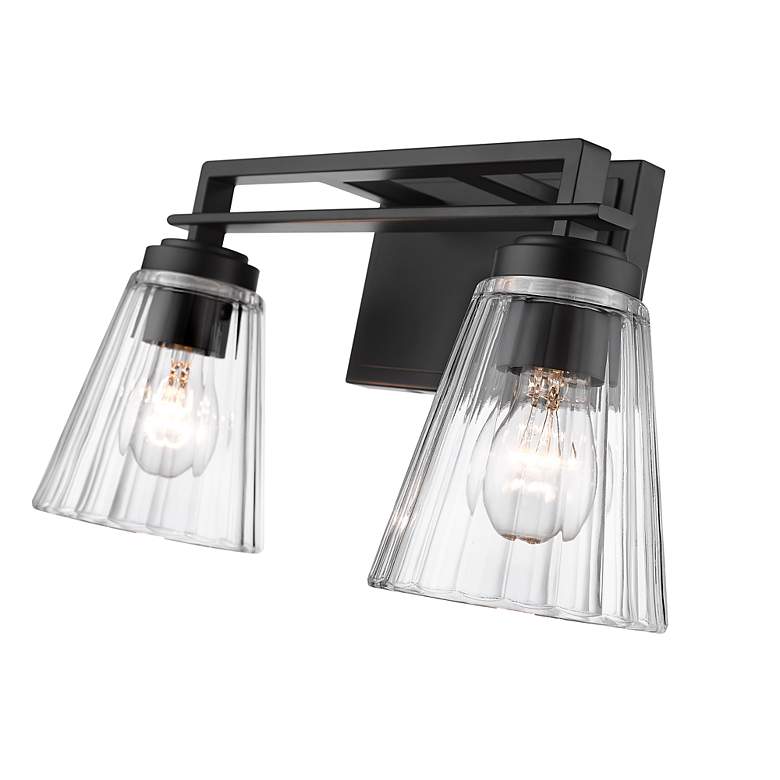 Image 7 Z-Lite Lyna 16" Wide Matte Black Rippled Glass Vanity Bath Light more views