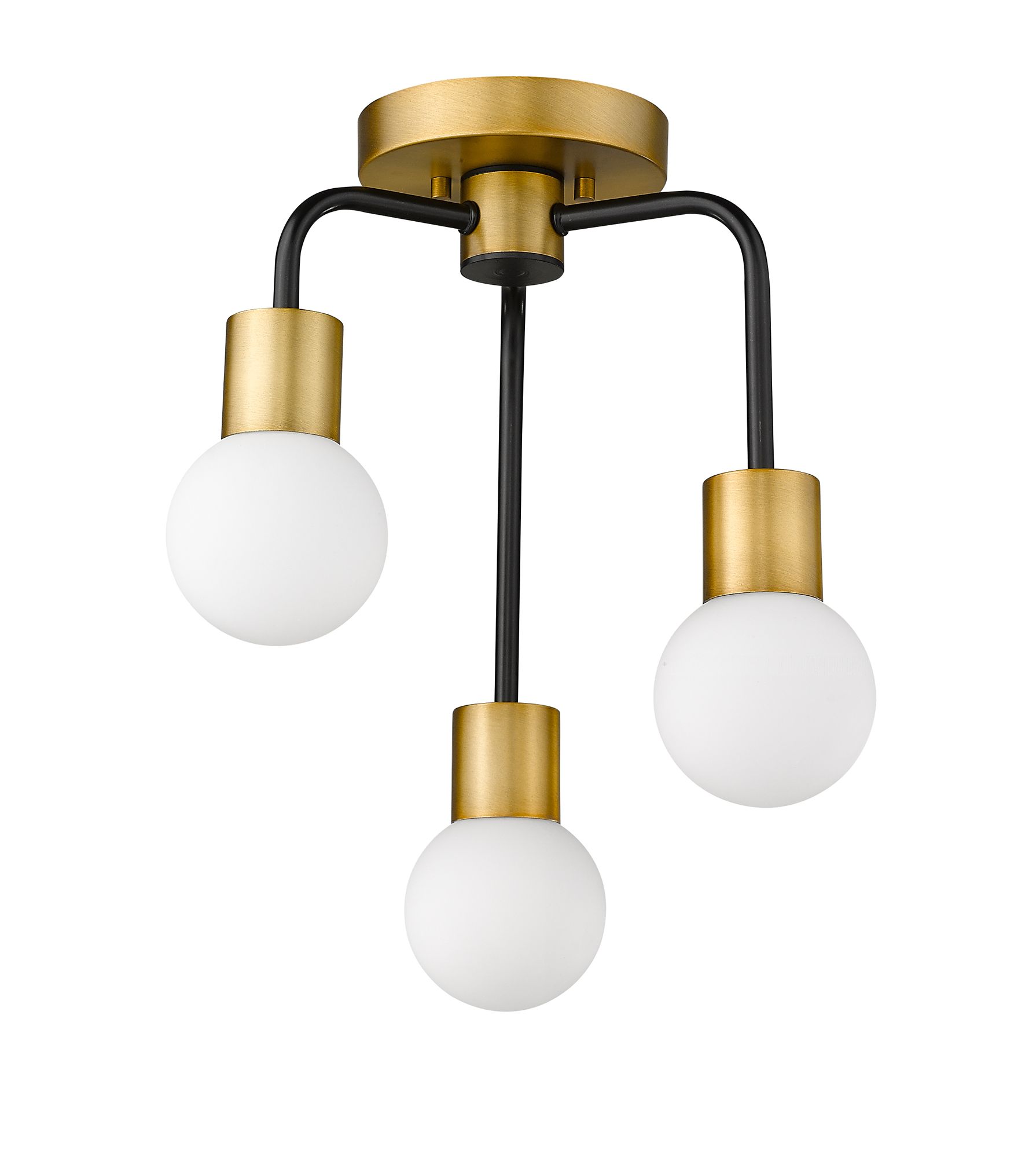 Z-Lite Neutra 3 Light Semi Flush Mount in Matte Black + Foundry Brass