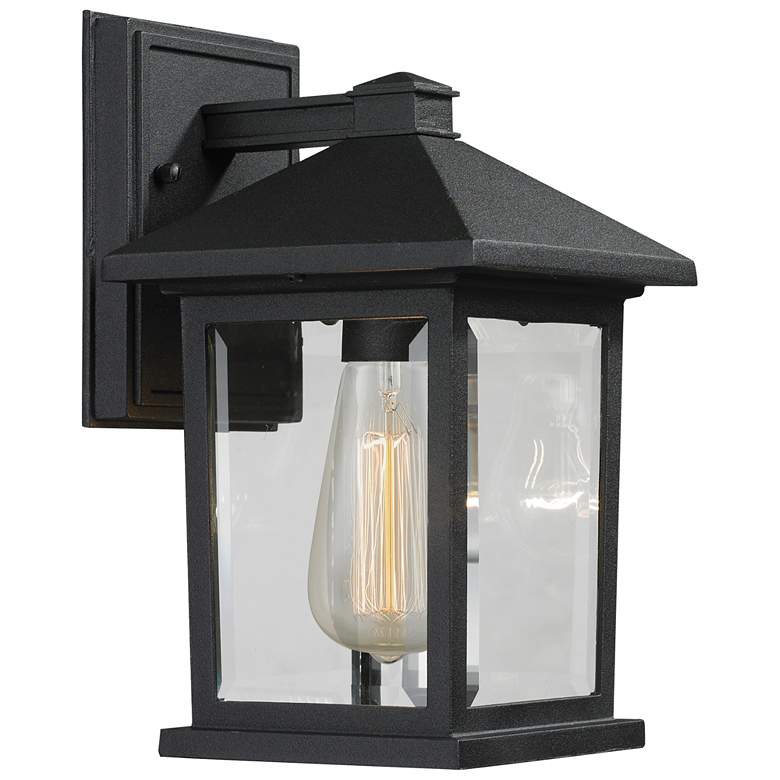 Image 1 Z-Lite Portland 10 1/4" High Black and Clear Glass Wall Lantern Light