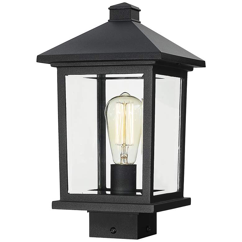 Image 1 Z-Lite Portland 14 1/2" High Black Metal Outdoor Lantern Post Light