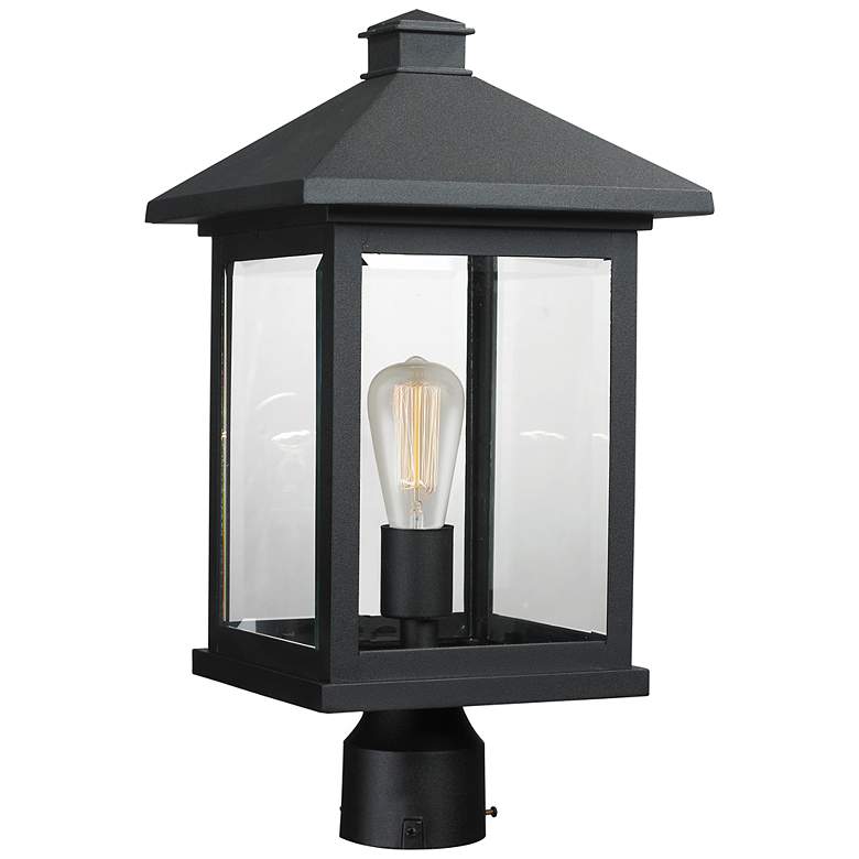Image 1 Z-Lite Portland 18 1/2" High Black Metal Outdoor Lantern Post Light