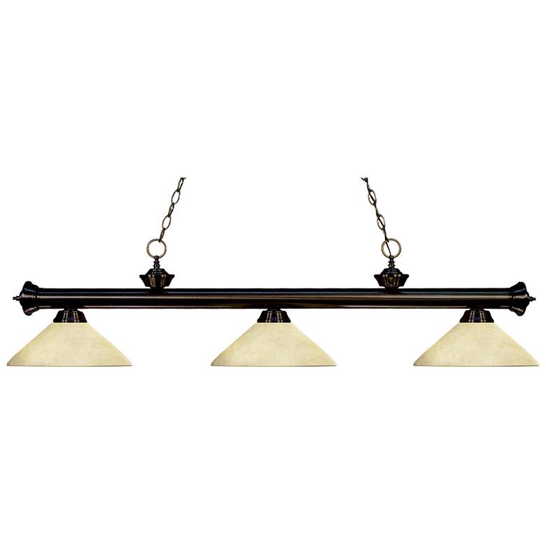 Image 1 Z-Lite Riviera 57" Wide Bronze Cone Glass 3-Light Billiard Pendant