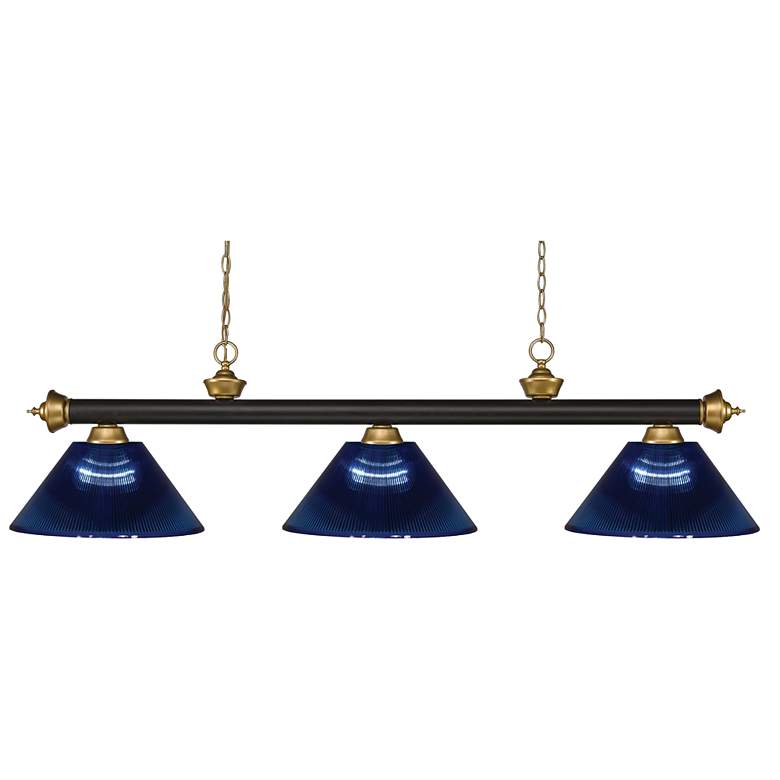 Image 1 Z-Lite Riviera 57" Wide Bronze Gold 3-Light Blue Cone Billiard Pendant