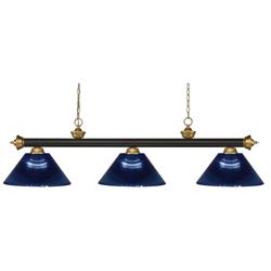 Z-Lite Riviera 57" Wide Bronze Gold 3-Light Blue Cone Billiard Pendant