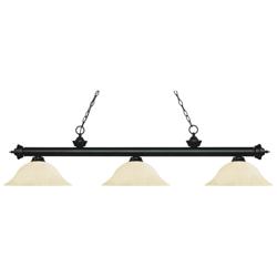 Z-Lite Riviera 59" Matte Black Gold Glass 3-Light Billiard Pendant
