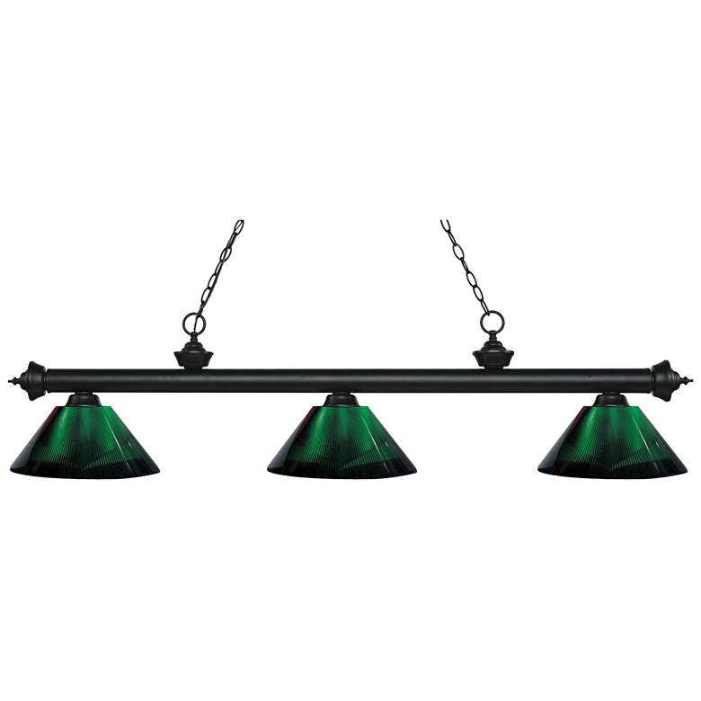 Image 1 Z-Lite Riviera b57" Wide Matte Black and Green 3-Light Billiard Light