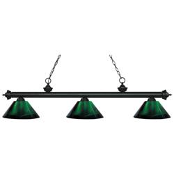 Z-Lite Riviera b57" Wide Matte Black and Green 3-Light Billiard Light