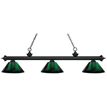 Z-Lite Riviera b57" Wide Matte Black and Green 3-Light Billiard Light