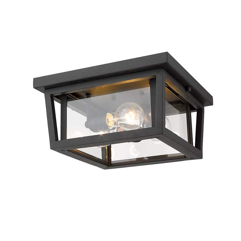 Image 5 Z-Lite Seoul 12" Black and Clear Glass 3-Light Outdoor Ceiling Light more views