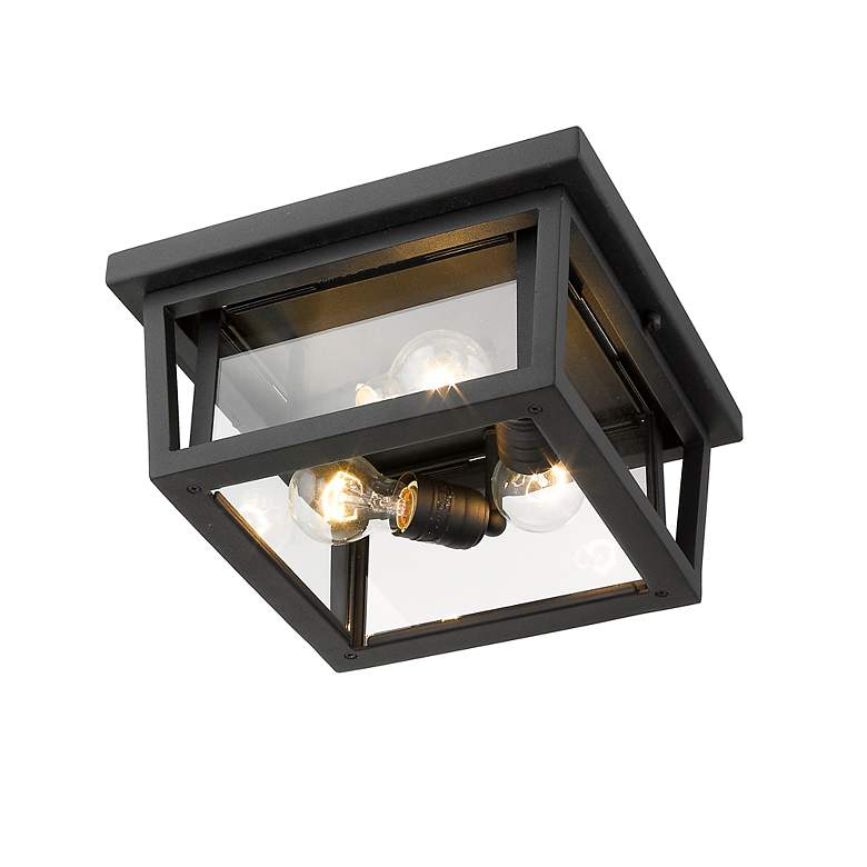 Image 6 Z-Lite Seoul 12" Black and Clear Glass 3-Light Outdoor Ceiling Light more views
