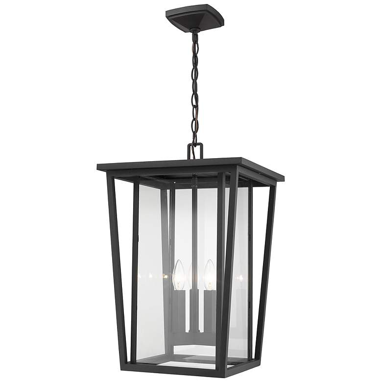 Image 2 Z-Lite Seoul 21 1/4" Black and Glass 3-Light Outdoor Hanging Light