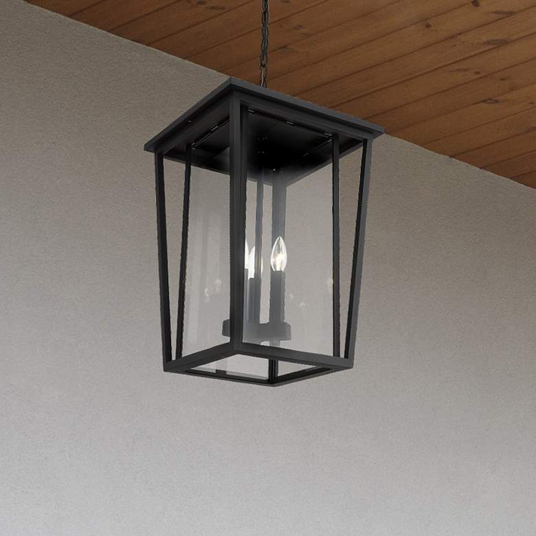 Image 1 Z-Lite Seoul 21 1/4" Black and Glass 3-Light Outdoor Hanging Light