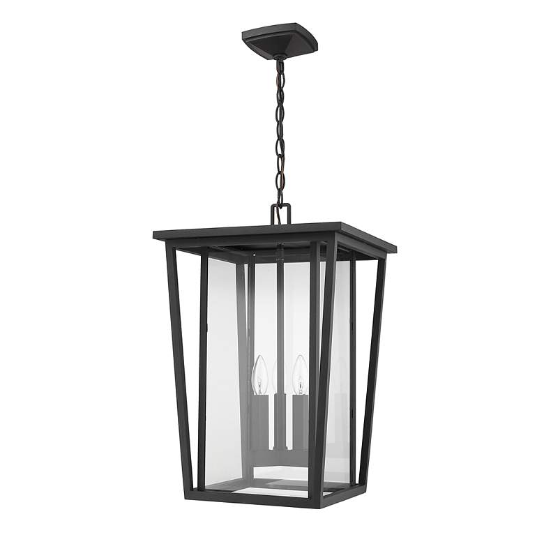 Image 7 Z-Lite Seoul 21 1/4" Black and Glass 3-Light Outdoor Hanging Light more views