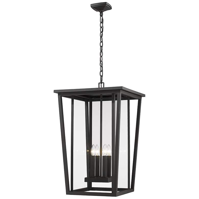Image 2 Z-Lite Seoul 28" Black and Glass 4-Light Outdoor Hanging Light