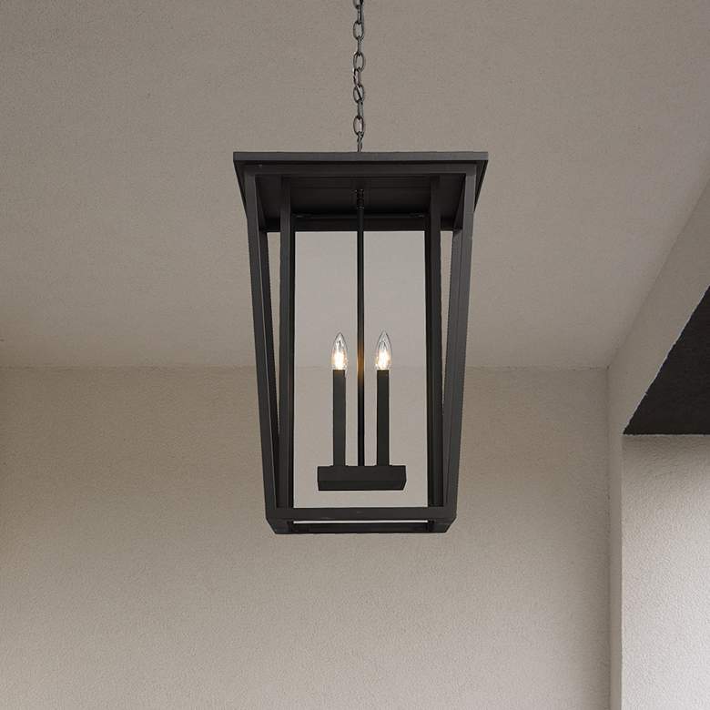 Image 1 Z-Lite Seoul 28" Black and Glass 4-Light Outdoor Hanging Light