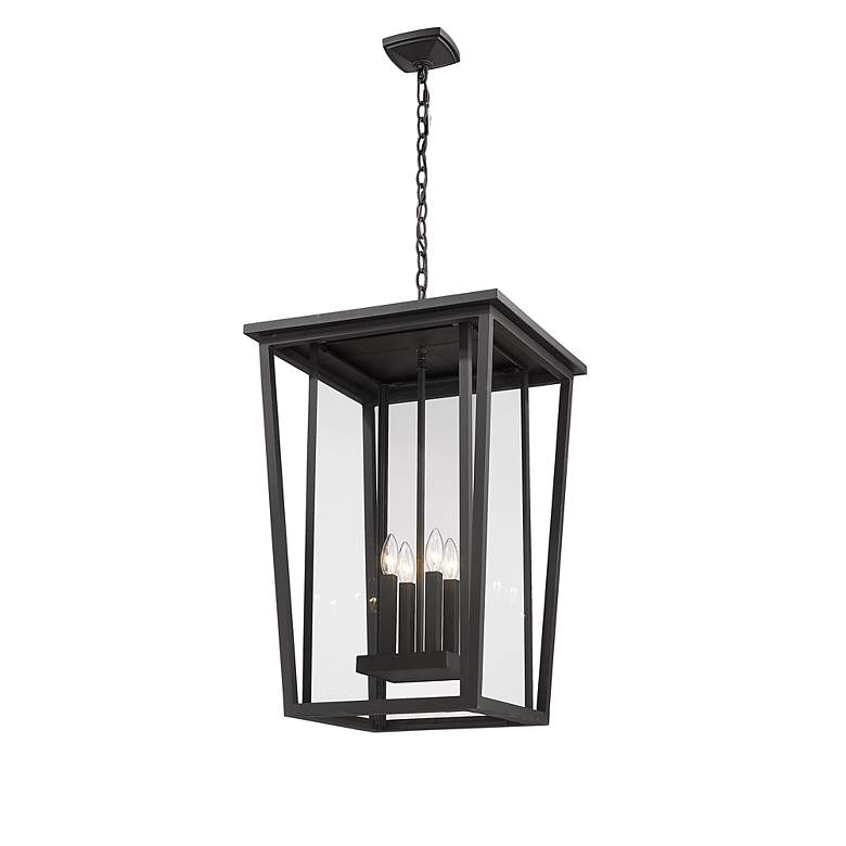 Image 6 Z-Lite Seoul 28" Black and Glass 4-Light Outdoor Hanging Light more views