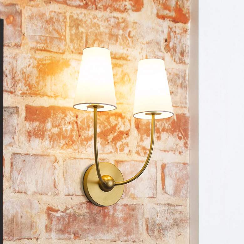 Image 1 Z-Lite Shannon 17" High 2-Light Rubbed Brass White Shade Wall Sconce