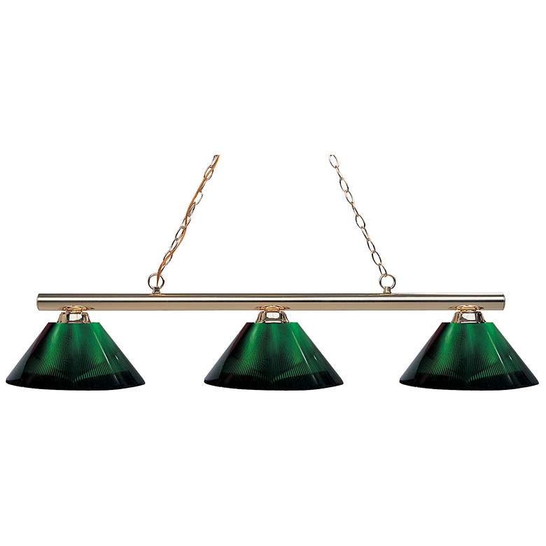 Image 1 Z-Lite Sharp Shooter 48" Brass and Green 3-Light Billiard Light