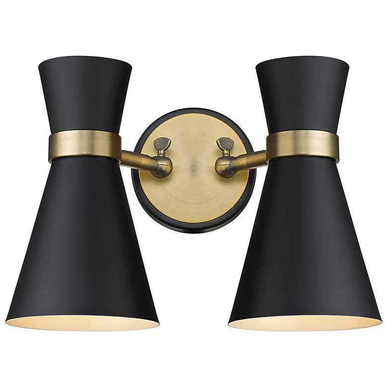 Image 1 Z-Lite Soriano 2 Light Wall Sconce in Matte Black + Heritage Brass