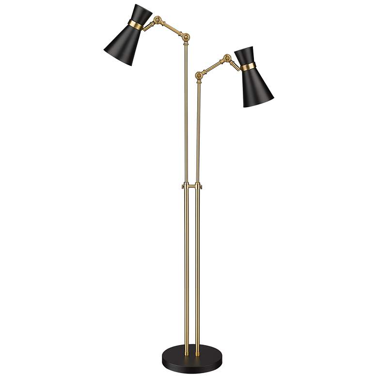 Image 1 Z-Lite Soriano 56 1/2" Matte Black and Brass 2-Light Modern Floor Lamp