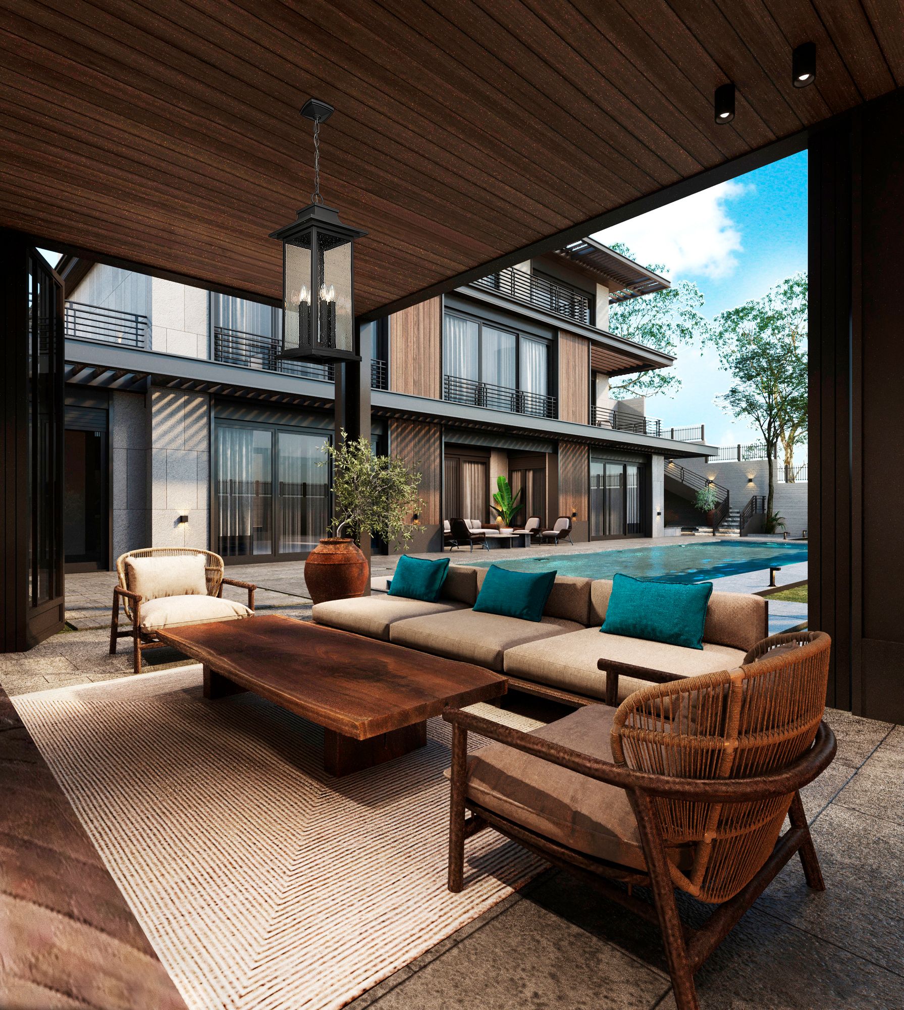 Image 3 Z-Lite Tiberius 31 1/2"H Black 6-Light Outdoor Hanging Light more views